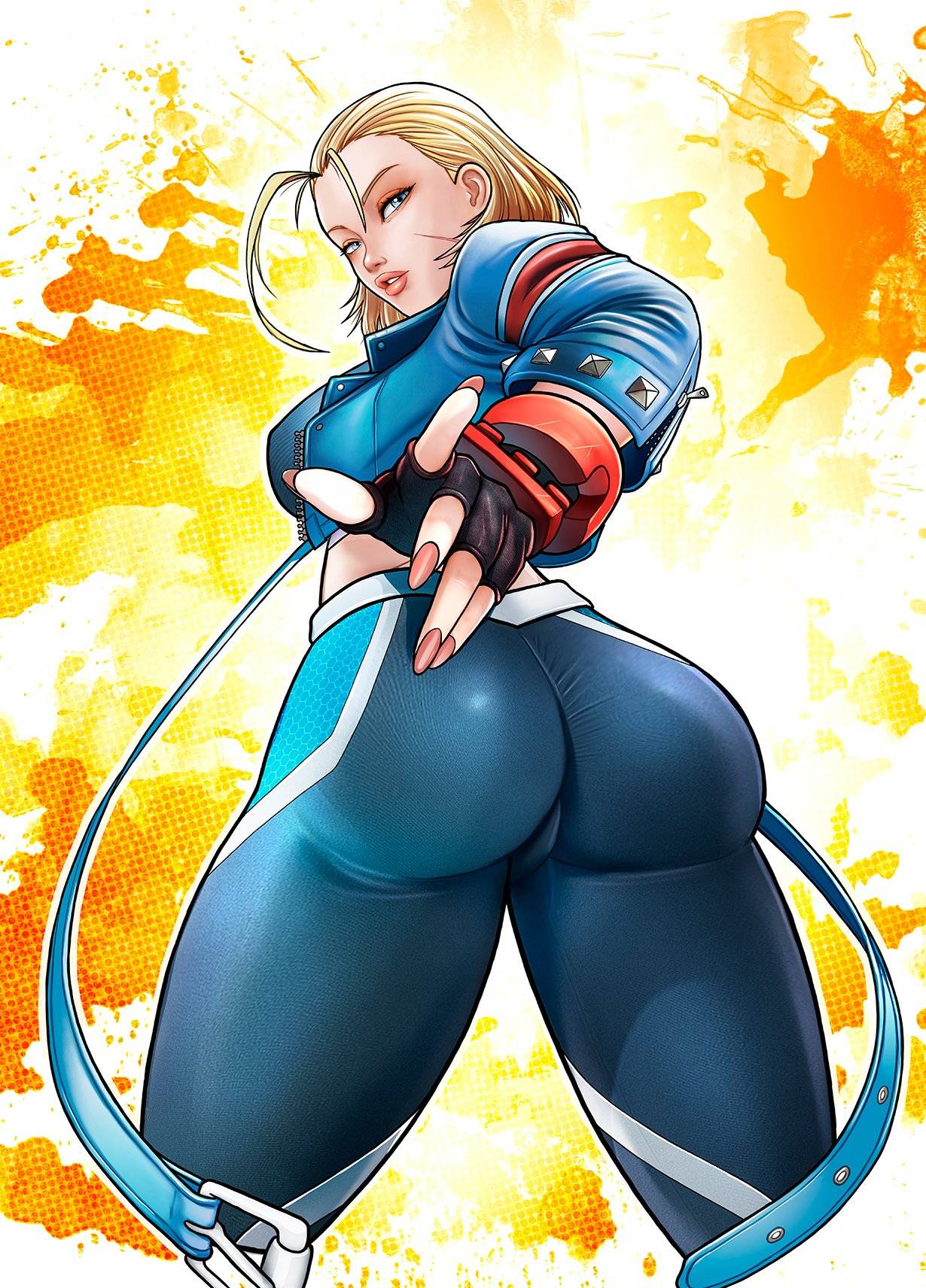1girl 1girl 1girls ass big_ass blonde_hair blue_eyes cammy_white capcom clothed dat_ass female_only fully_clothed high_res hot light-skinned_female light_skin looking_at_viewer looking_back rankgo scar sfw street_fighter street_fighter_6 thunder_thighs tight_clothing tight_fit twitter