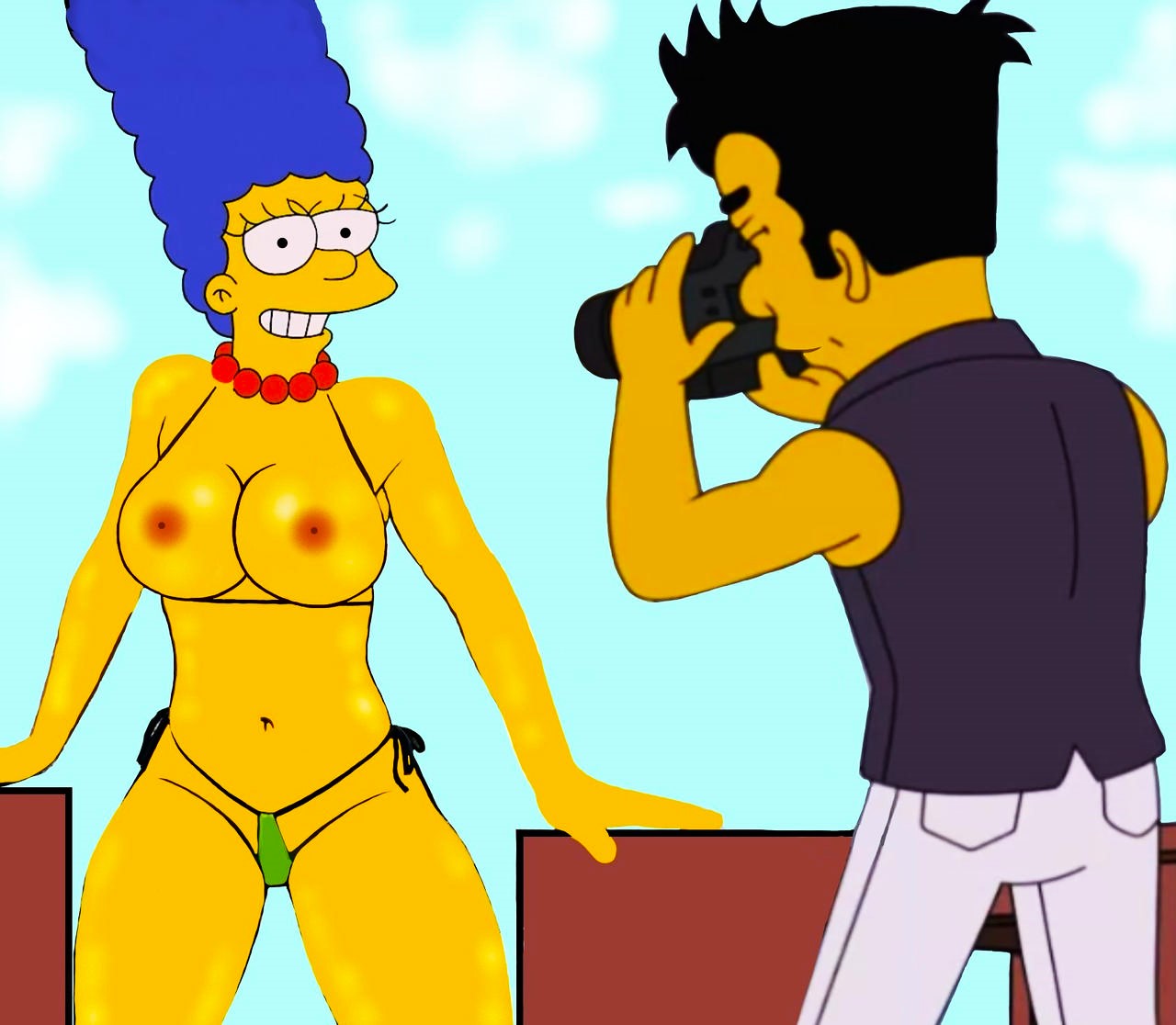 breasts erect_nipples marge_simpson photoshoot the_simpsons thighs thong