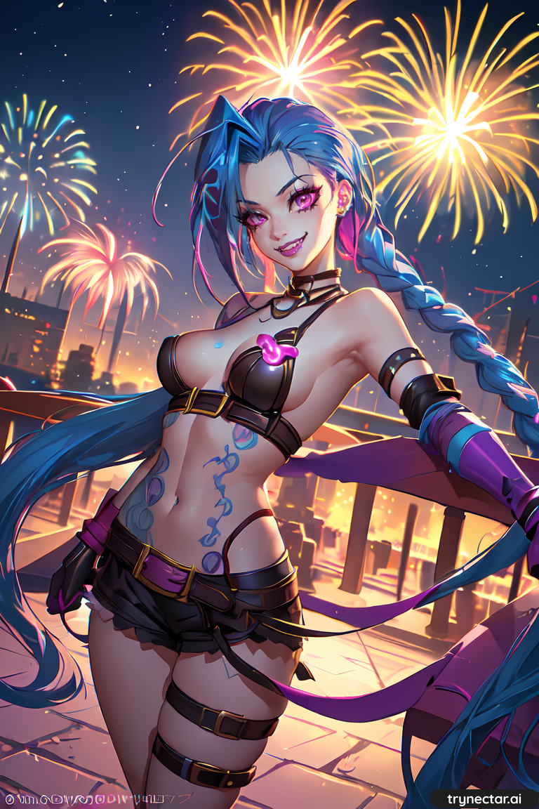 1girl ai_generated breasts female_only fireworks hentai jinx league_of_legends new_year trynectar.ai waifu2x