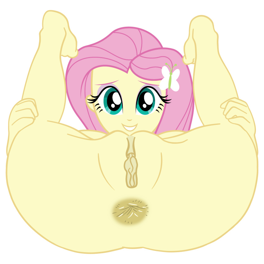 1girl 1girls anus ass ass_focus ass_grab big_ass blue_eyes bubble_butt butthole cndhpr completely_naked_female completely_nude_female equestria_girls female_only fluttershy friendship_is_magic grin happy legs_up looking_at_viewer my_little_pony nude pink_hair pussy soles theborman06 yellow_skin