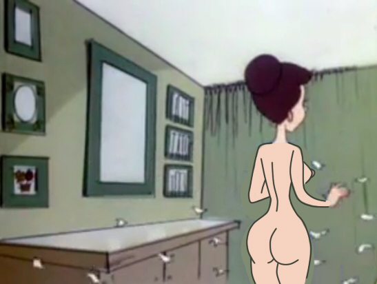 1girl 1girl 2018 albert's_wife ass ass back_view brown_hair edit female_only living_room mirror naked_female nude nude nude_female pink_at_first_sight sexy_ass sexy_body sideboob supahgentai2000 valentine&amp;#039;s_day