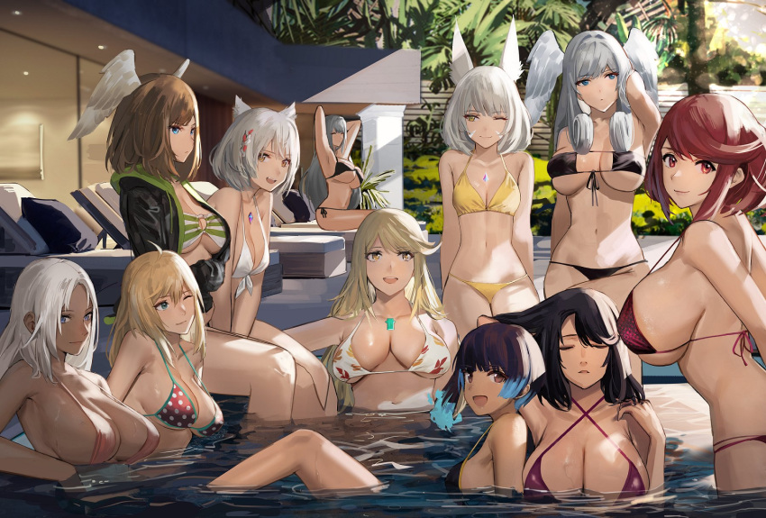 11girls 1girl 2022 6+girls alluring animal_ears big_breasts big_breasts bikini black_hair blonde_hair breast_size_difference breasts brown_hair cat_ears catgirl cleavage crossover cute dark-skinned_female dark_skin elma_(xenoblade_x) ethel_(xenoblade) eunie_(xenoblade) female_only fiora_(xenoblade) fiorun group hartman_hips head_wings huge_breasts ill_fitting_clothing j@ck light-skinned_female light_skin long_hair looking_at_viewer medium_breasts medium_hair melia_antiqua mio_(xenoblade) multiple_girls mythra nia nia_(blade) nia_(xenoblade) nintendo outside partially_submerged pool pool_party pyra red_hair sena_(xenoblade) sharla short_hair side_ponytail sideboob slim_waist small_breasts smile swimming_pool swimsuit tagme under_boob water wet white_hair xenoblade_(series) xenoblade_chronicles xenoblade_chronicles_2 xenoblade_chronicles_3 xenoblade_chronicles_x