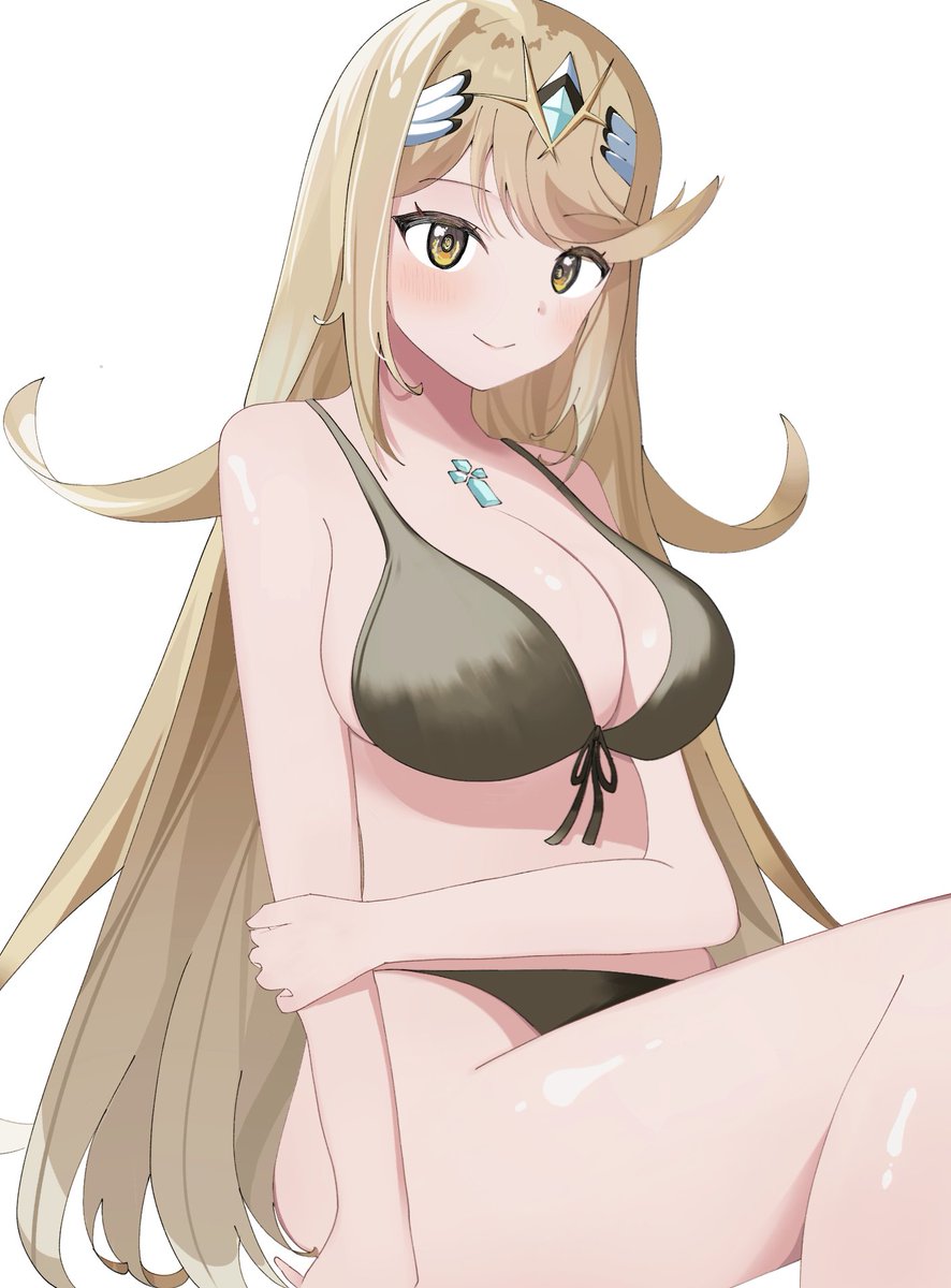 1girl 1girl 1girl alluring big_breasts bikini blonde_hair breasts cleavage core_crystal female_only mythra nintendo sui_2772 swimsuit tagme xenoblade_(series) xenoblade_chronicles_2