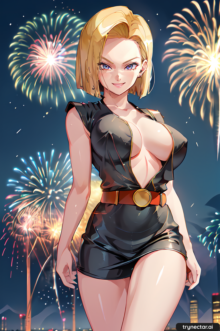 1girl ai_generated aigenerated android_18 breasts dragon_ball female_only fireworks hentai new_year trynectar.ai waifu2x