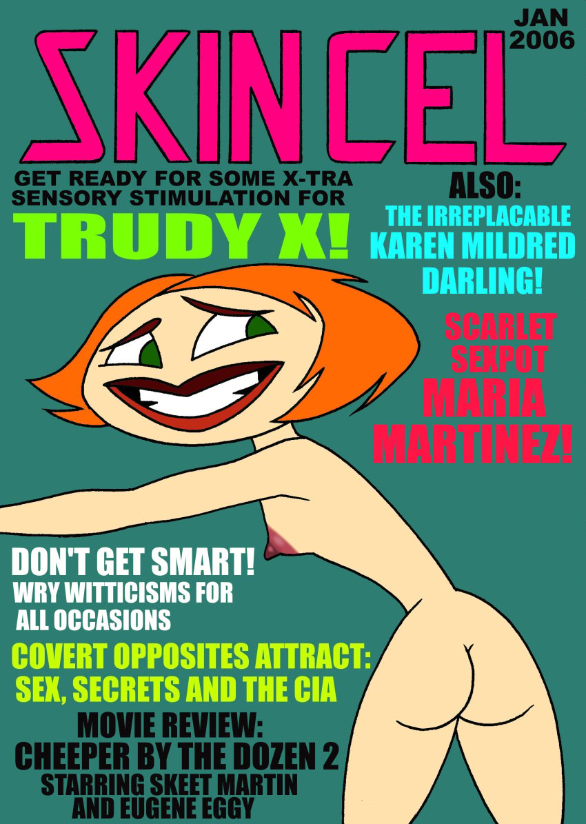 2021 ass ass breasts breasts english_text green_eyes grimace lipstick looking_back magazine magazine_cover nickelodeon nipples orange_hair short_hair sideboob small_breasts the_x's toonytease trudy_x