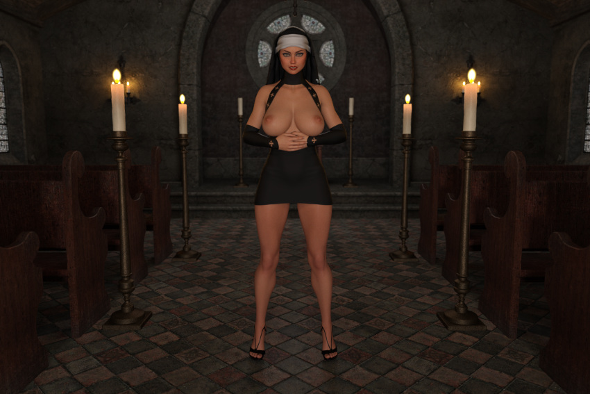 black-kat-3d-studio breasts nun solo_female