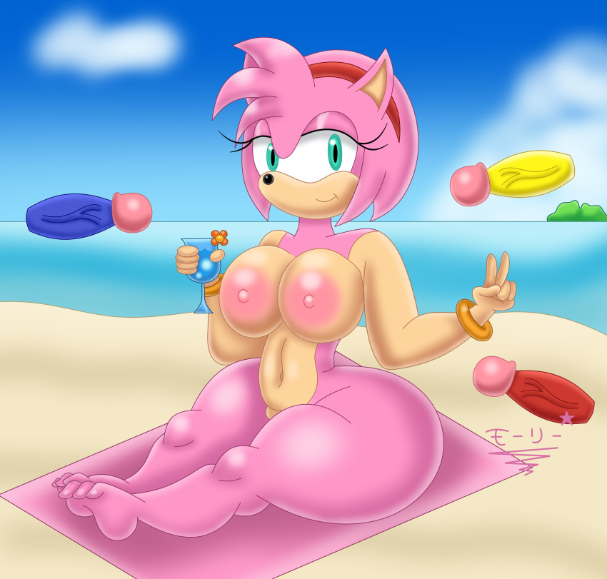1girl 1girls 3boys alternate_version_available amy_rose anthro areola barefoot beach beverage big_breasts big_breasts big_breasts bimbo breasts completely_nude completely_nude_female full_body furry holding holding_beverage huge_breasts knuckles_the_echidna male miles_"tails"_prower multiple_boys naked_female nipples nude nude nude_female peace_sign penis public ring sega sega smile sonic_the_hedgehog sonic_the_hedgehog_(series) superstarplasma tails tails_the_fox v v_sign wristwear