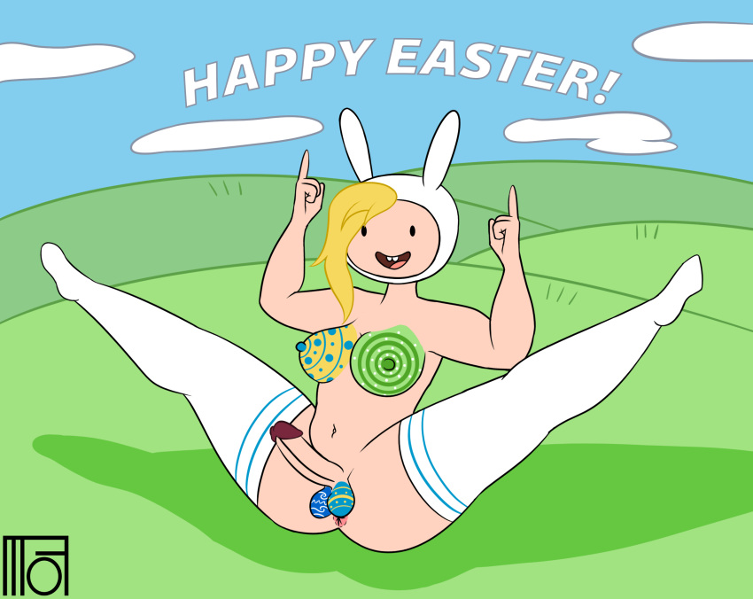 1futa 1girl ass ass balls ballsack blond_hair bodypaint bunny_girl butthole easter easter_bunny easter_egg fionna_and_cake fionna_campbell fionna_the_human_girl futa_only futanari high_socks kneesocks moffoffo painting penis showing_ass showing_breasts showing_off testicle