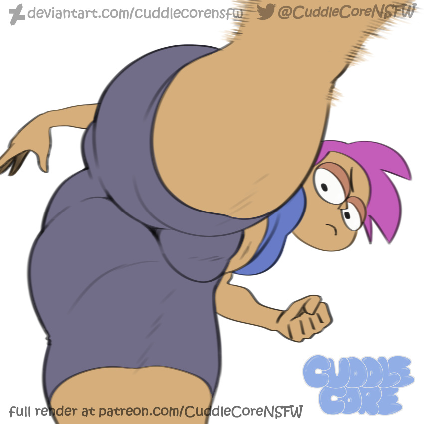 1girl 2023 2d action_lines action_pose ass big_ass cartoon_network cuddlecore enid enid_(ok_k.o.!_lbh) enid_mettle female_only high_res high_resolution huge_ass kick kicking muscular_female ok_k.o.!:_let's_be_heroes pinup purple_hair pussy pussy_visible_through_clothes pussy_visible_through_panties skin_tight solo_female solo_focus thick thick_ass thick_legs thick_thighs tight_clothing viewed_from_below