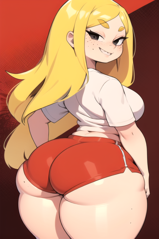 1girl ai_generated ass ass_focus cartoon_network daidouji_(artist) daidoujipv dat_ass ed,_edd,_'n'_eddy female kanker_sisters long_hair looking_at_viewer looking_back may_kanker pov solo thick_thighs thighs