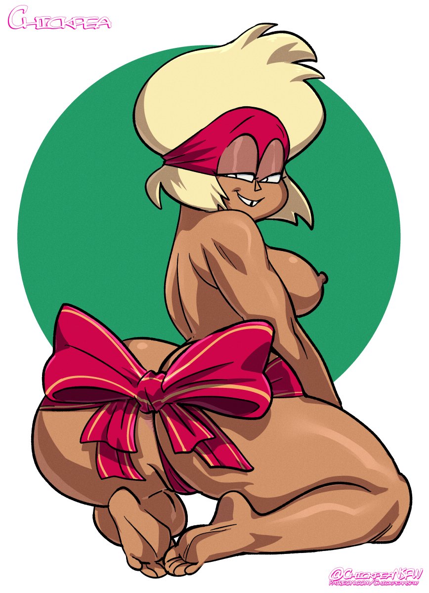 1girl 1girls 2020 5_toes anus_peek ass barefoot big_ass big_ass blonde_hair bow breasts brown_nipples brown_skin carol_(ok_k.o.!_let's_be_heroes) carol_kincaid cartoon_network chickpea christmas christmas_outfit christmas_present colored dark-skinned_female dat_ass feet female_only green_background huge_ass huge_ass looking_at_viewer looking_back looking_back_at_viewer milf nipples nude nude nude_female ok_k.o.!_let's_be_heroes ribbon short_hair simple_background smile thick_thighs thighs thong toes