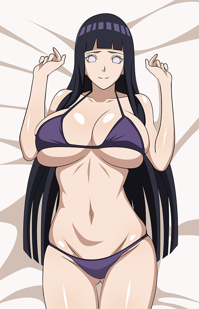 1girl alluring bare_legs big_breasts bikini black_hair boruto:_naruto_next_generations cleavage hinata_hyuuga naruto naruto_(classic) naruto_(series) naruto_shippuden on_bed pin_up under_boob yxyyxy