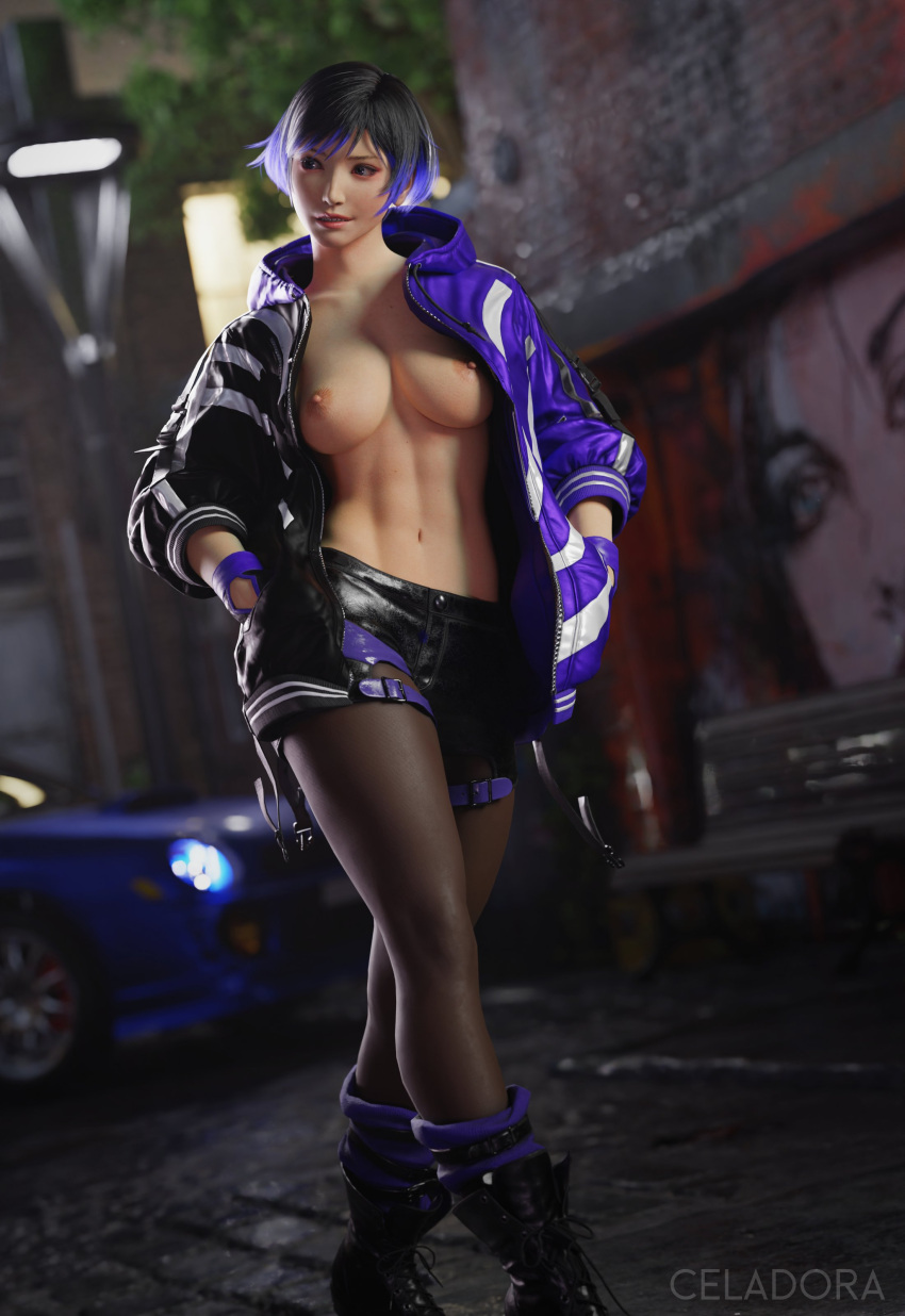 1girl 3d bandai_namco big_breasts celadora female_focus female_only hourglass_figure namco namco_bandai partially_clothed partially_nude reina_mishima tagme tekken tekken_8 twitter wide_hips x