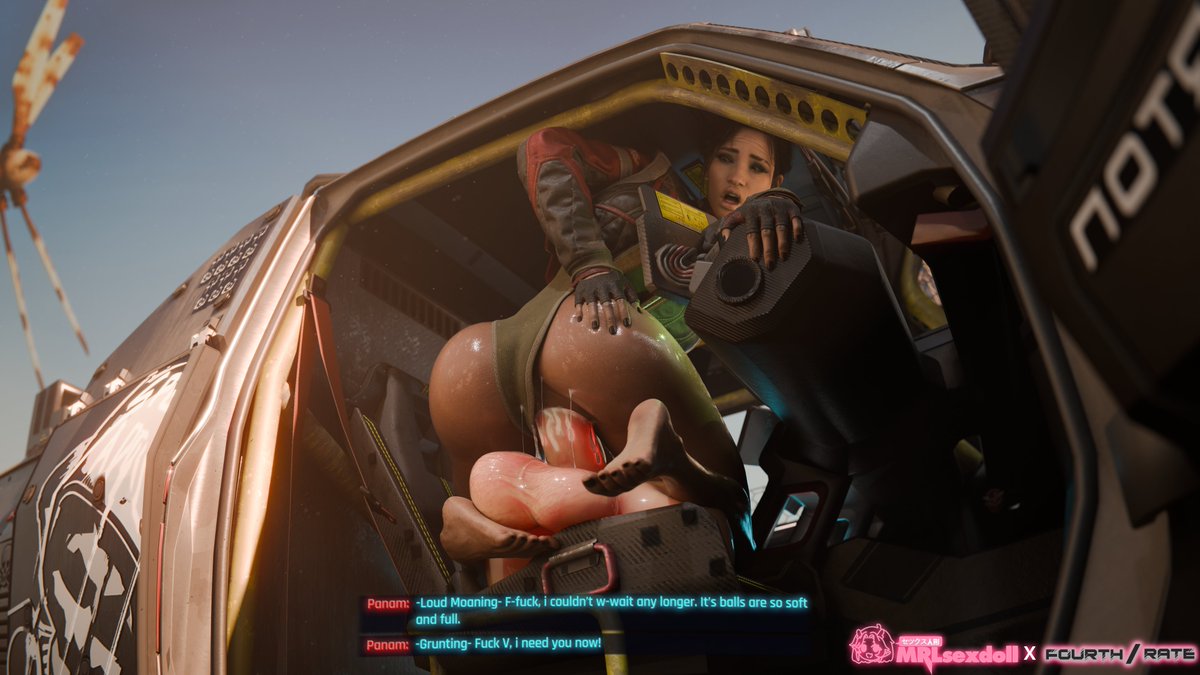 1boy 1girl 1girl 2_girls 3d 3d_render anal anus ass black_hair black_nails breasts clothing dark-skinned_female dark_skin dildo english_text feet fingerless_gloves gloves hetero male motor_vehicle multiple_girls no_shoes object_insertion open_mouth pantyhose penis pharah_(overwatch) realistic sex soles toes torn_clothes uncensored vaginal vehicle