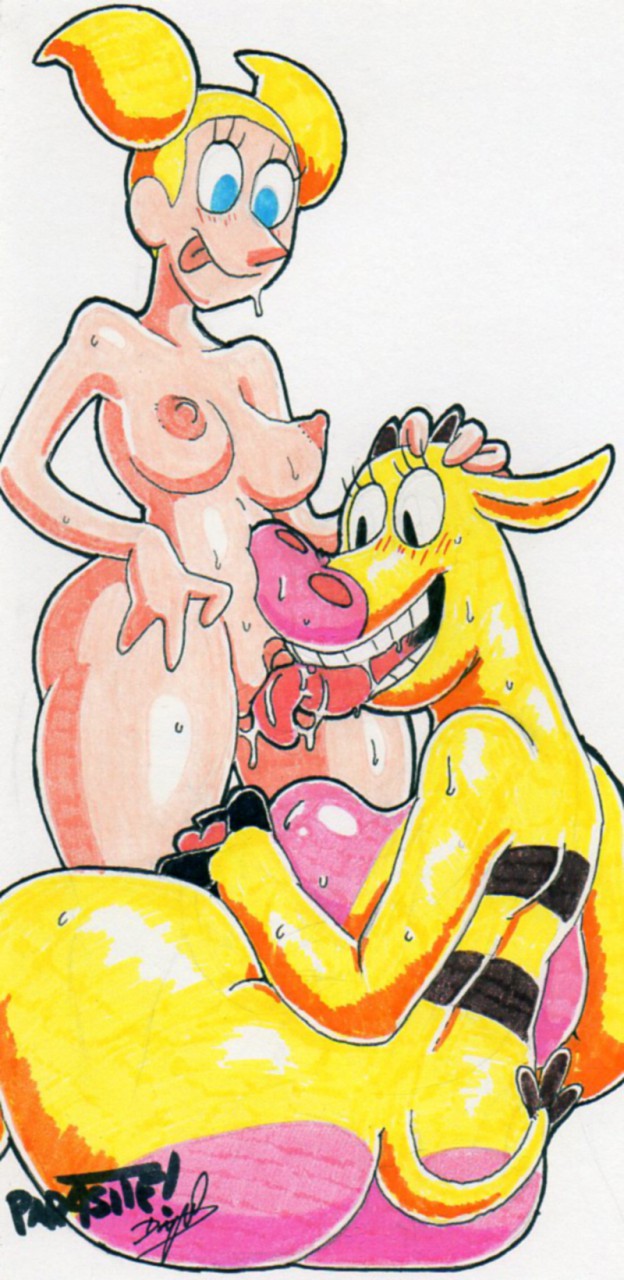 1girl 2019 anthro ass big_ass blush blush_lines bodily_fluids cartoon_network cow_(cow_and_chicken) cow_and_chicken dee_dee dee_dee_(dexter's_laboratory) dexter's_laboratory duo female/female genitals glistening glistening_body hand_on_head high_res human mammal oral parasitedeath pussylicking sex sweat sweatdrop sweaty_genitalia teeth tongue tongue_out traditional_media_(artwork) vaginal_penetration