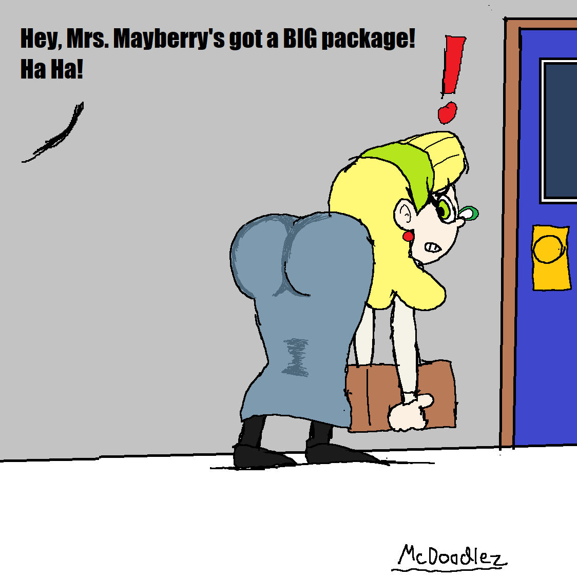 1girl ass bent_over clothed helluva_boss looking_back mayberry_(helluva_boss) mayberry_(human)_(helluva_boss) package