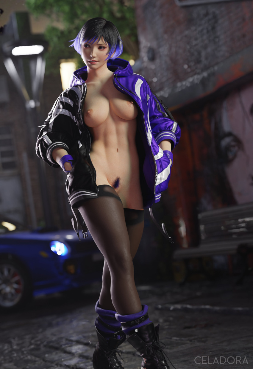 1girl 3d bandai_namco big_breasts celadora female_focus female_only hourglass_figure namco namco_bandai partially_clothed partially_nude pubic_hair reina_mishima tagme tekken tekken_8 twitter wide_hips x