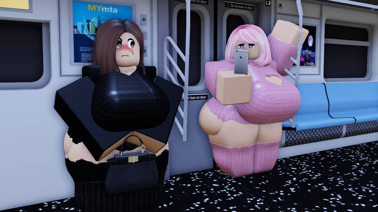 2_girls big_ass big_breasts big_thighs black_clothing pink_clothing roblox thick thick_ass thick_thighs