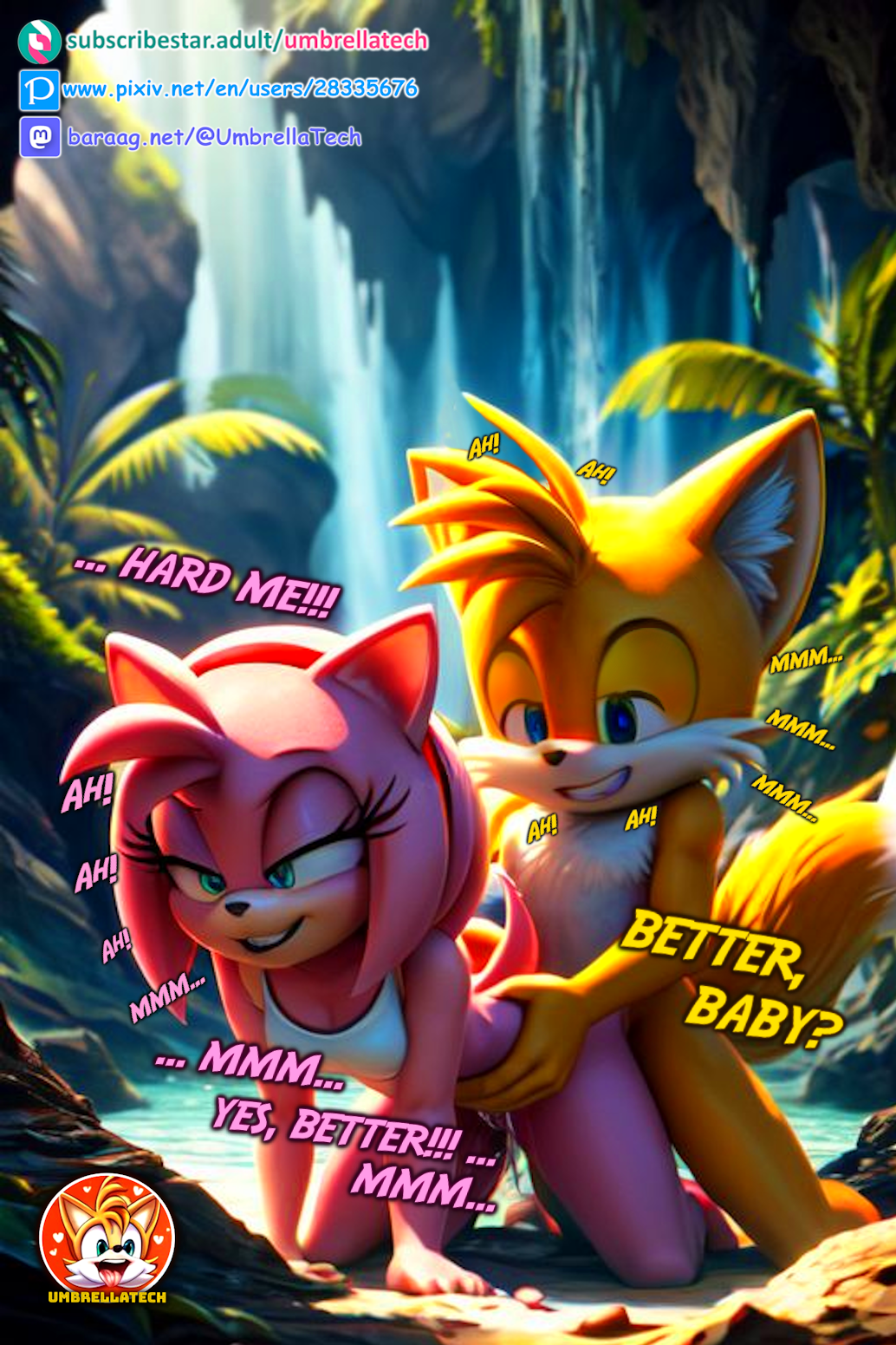 ai_generated amy_rose anal anal_sex anthro anus anus_focus big_penis cum_in_ass male/female masturbation masturbation miles_"tails"_prower sega sonic_the_hedgehog_(series) tails tails_the_fox topic tropical umbrellatech uncensored water waterfall