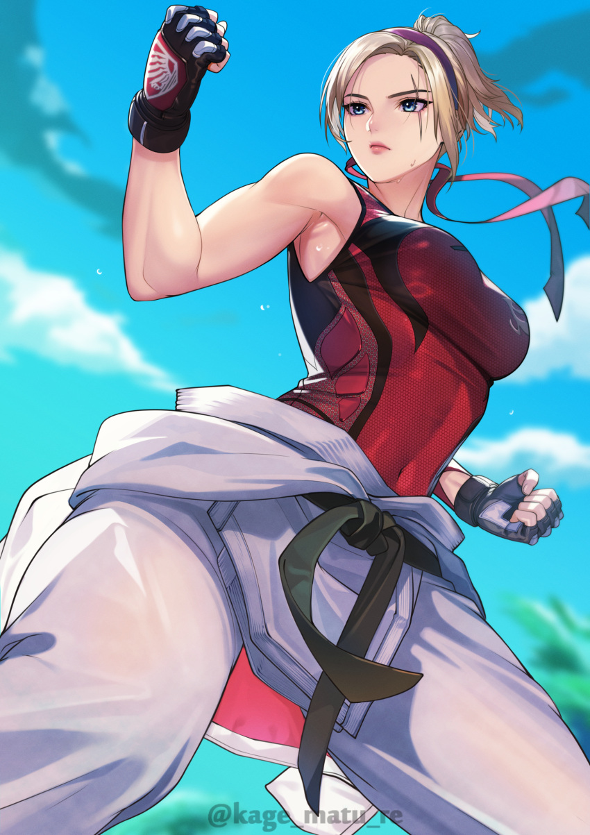 1girl 1girl alluring athletic_female big_breasts blonde_hair female_only fit_female kage_(artist) lidia_sobieska namco skin_tight skindentation tekken tekken_7 tekken_8 tight_clothing