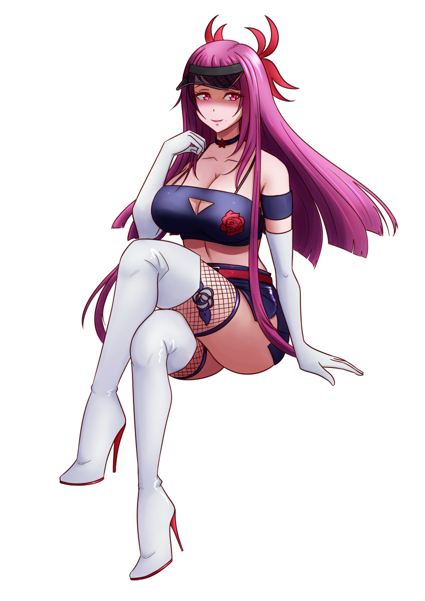 1girl 1girl 1girl alluring alternate_costume bare_shoulders bare_thighs beauty_mark big_breasts boots choker cleavage cleavage_cutout collarbone crossed_legs elbow_gloves female_only fire_emblem fire_emblem_engage gloves hat high_heels ivy_(fire_emblem) long_hair mole mole_under_mouth nintendo pink_eyes pink_hair purple_hair race_queen shoulders sitting skirt smile thick_thighs thigh_high_boots thighs very_long_hair will_(willanator93) willanator