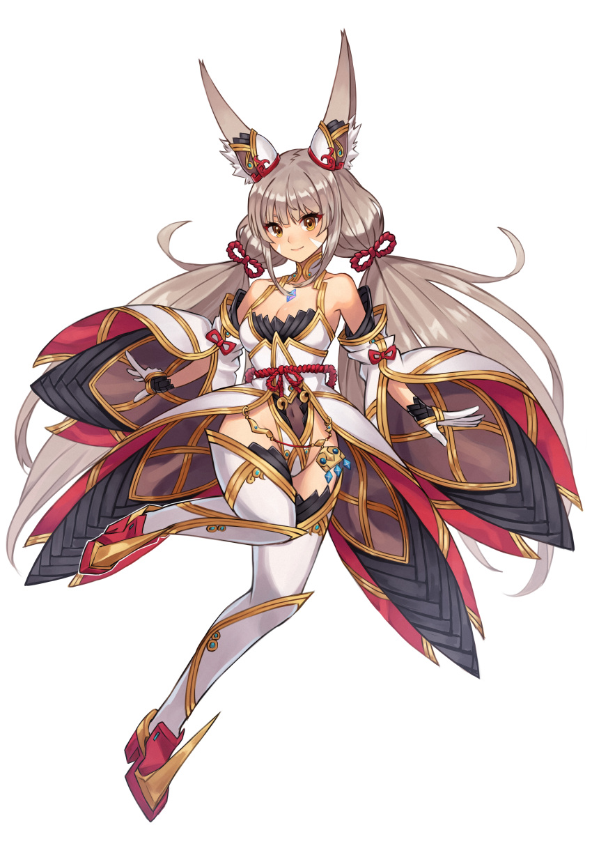 1girl 20060715 alluring animal_ears cat_ears core_crystal_(xenoblade) facial_mark grey_hair highleg highleg_leotard leotard long_hair low_twintails nia nia_(blade)_(xenoblade) nia_(xenoblade) nintendo small_breasts twin_tails very_long_hair xenoblade_(series) xenoblade_chronicles_2 yellow_eyes