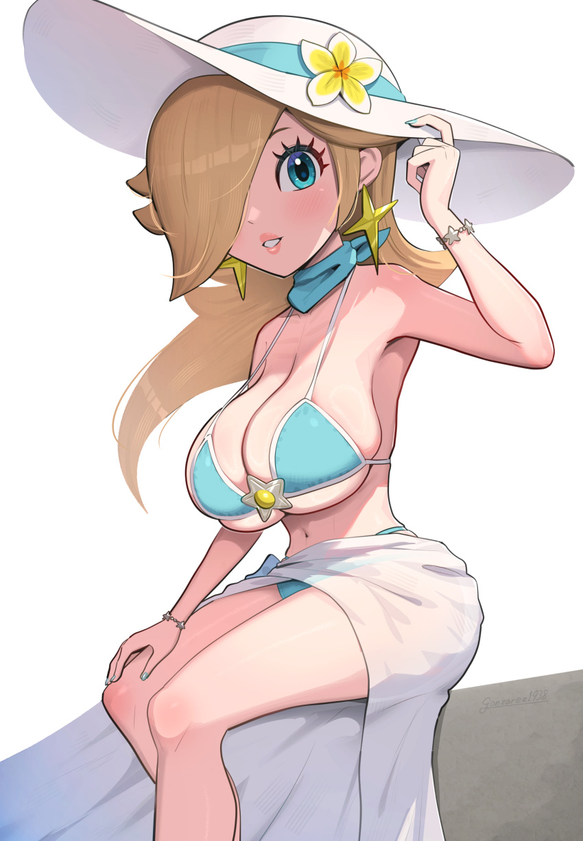 1girl alluring big_breasts bikini blonde_hair female_only gonzarez mario_(series) nintendo pareo princess_rosalina rosalina super_mario_bros. white_skin