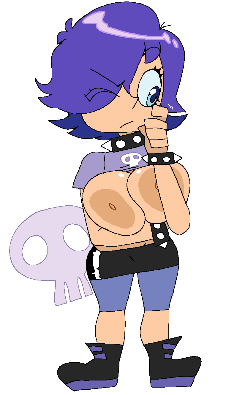 1girl 1girl 1girl big_breasts big_breasts big_breasts blue_eyes blue_hair boots breasts breasts_out clothing dream-cassette female_only hair_over_one_eye hi_hi_puffy_amiyumi hoshime huge_breasts human neckwear nipples pale_skin punk punk_girl shirt shorts skirt spiked_bracelet spiked_collar white_background wristwear yumi_yoshimura