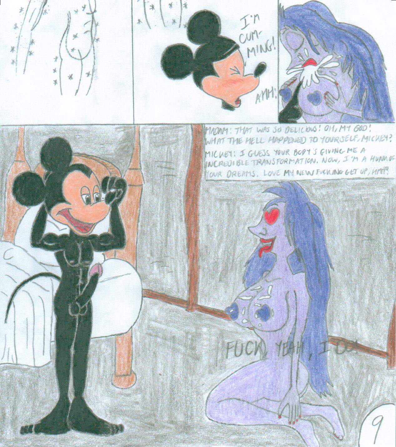 breasts comic crossover cum cum_on_breasts disney disney_channel green_eyes lipstick madam_mim mickey_mouse mouse naked_female nipples nude penis purple_hair shrekrulez the_sword_in_the_stone witch