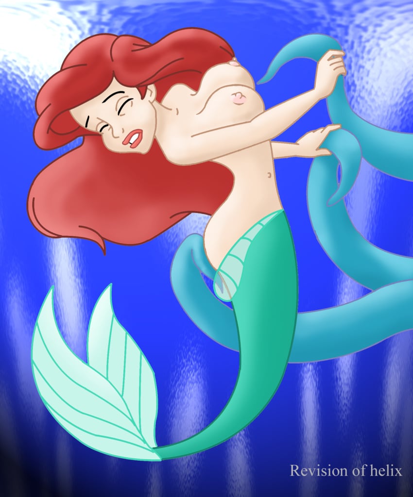 1girl breasts disney helix mermaid nipples princess_ariel tagme tentacle text the_little_mermaid underwater