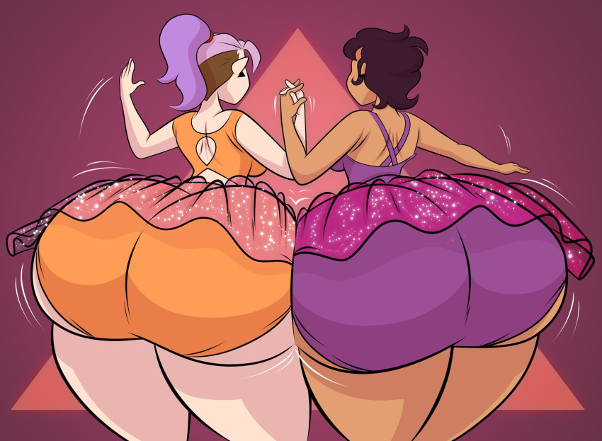 2_girls amity_blight brown_skin butt_expansion disney dumptruck_ass gigantic_ass holding_hands luz_noceda ponytail purple_hair the_owl_house tubbytoons tubbytoons_(artist) yuri