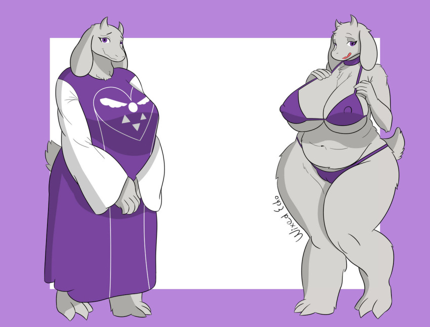 1girl 2020s 2023 2d 2d_(artwork) 3_toes anthro anthro_only artist_name ass big_breasts bikini bikini_bottom bikini_top boss_monster bra breasts caprine chubby chubby_anthro chubby_female cleavage clothed clothed_anthro clothed_female clothing delta_rune_(emblem) deviantart digital_media_(artwork) female_anthro female_only floppy_ears full_body fur furry furry_female furry_only goat goat_ears goat_girl goat_horns horns mammal mature mature_anthro mature_female milf monster monster_girl multiple_views navel nipple_bulge nipples panties purple_bikini purple_bikini_bottom purple_bikini_top purple_border purple_bra purple_clothing purple_eyes purple_panties purple_robe purple_underwear pussy robe simple_background solo_anthro solo_female standing toriel two-tone_background undertale undertale_(series) underwear video_game_character video_games voluptuous voluptuous_female white_body white_fur wide_hips wixedecho