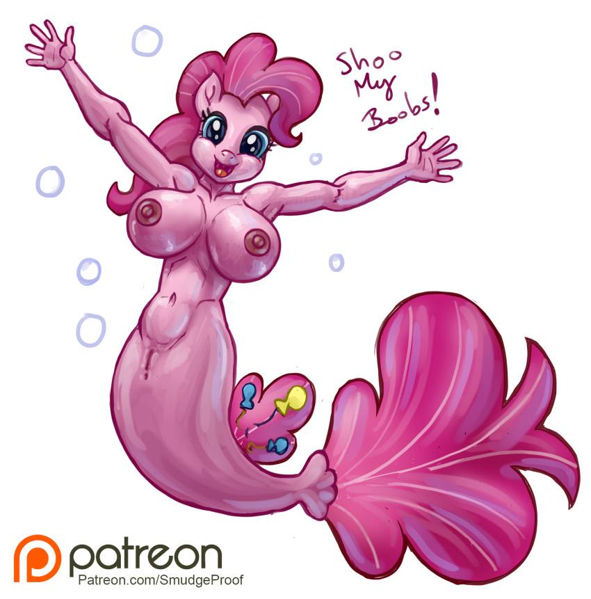 1girl alternate_species anthro anthrofied anus arms_spread big_breasts breasts bubble female friendship_is_magic hasbro humor looking_at_viewer marine merfolk my_little_pony my_little_pony:_the_movie_(2017) navel nipples patreon patreon_reward pinkie_pie pinkie_pie_(mlp) pun pussy sea_pony simple_background smudge_proof solo transparent_background underwater water