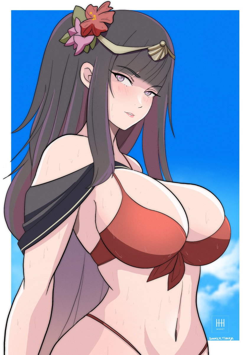 1girl 1girl 1girl alluring alternate_costume bikini female_only fire_emblem fire_emblem_awakening fire_emblem_heroes ihsnet milf nintendo official_alternate_costume red_bikini red_swimsuit swimsuit tharja tharja_(fire_emblem) tharja_(summer)_(fire_emblem) wet