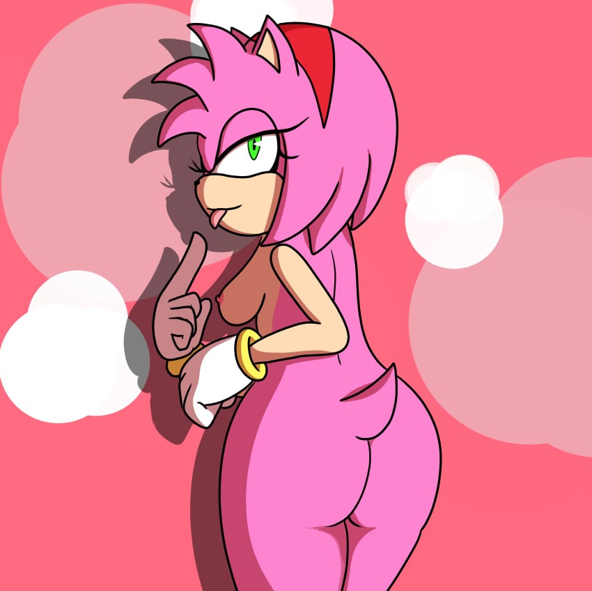 1girl amy_rose ass breasts female_only gloves green_eyes naked_female nude sega smug smug_face sonic_the_hedgehog_(series)