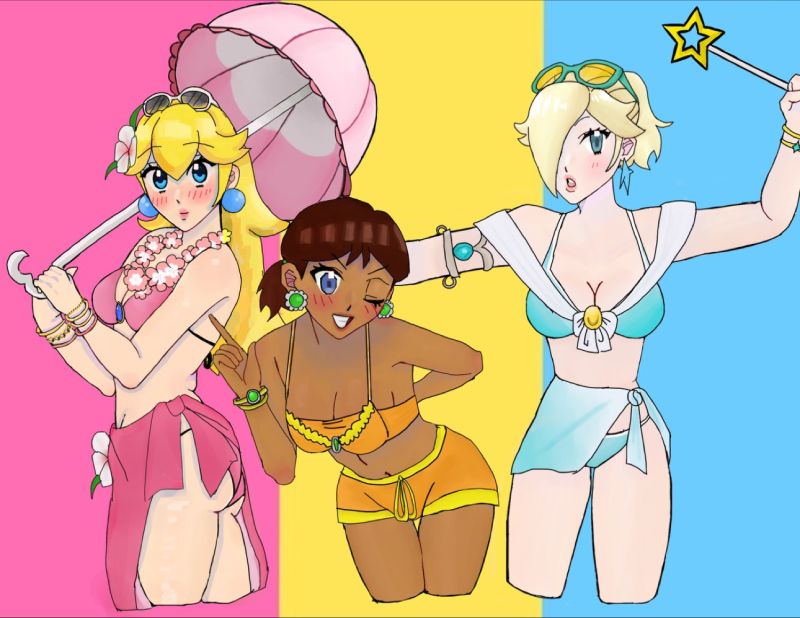 ass breasts nintendo princess_daisy princess_peach rosalina umbrella