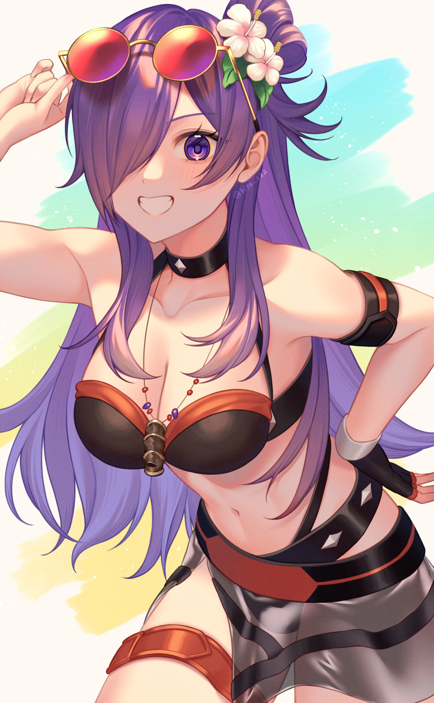 1girl 1girl 1girl absurd_res alluring alternate_costume bare_shoulders big_breasts bikini black_bikini black_choker black_swimsuit choker cleavage female_only fire_emblem fire_emblem:_three_houses fire_emblem_heroes fire_emblem_warriors:_three_hopes flower hair_bun hair_flower hair_ornament hair_over_one_eye high_res kita_282 long_hair looking_at_viewer navel nintendo official_alternate_costume purple_eyes purple_hair shez_(fire_emblem) shez_(fire_emblem)_(female) single_hair_bun smile stomach swimsuit white_flower