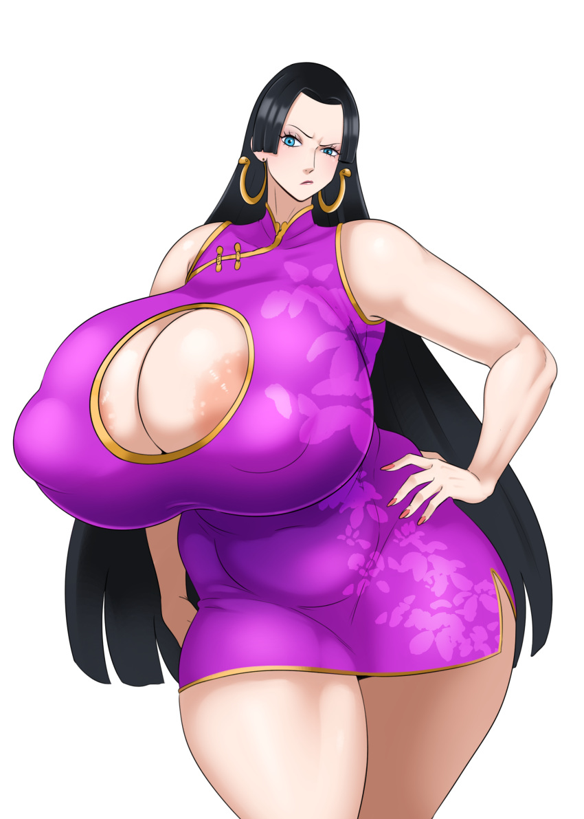 1girl 1girl 1girls 2024 areola areola areola_slip areolae_slip big_breasts big_breasts boa_hancock boob_window dress female_focus female_only hand_on_hip high_res high_res high_resolution huge_breasts light-skinned_female light_skin massive_breasts one_piece sole_female solo_female solo_focus sundown sunnysundown tagme thick_thighs venus_body voluptuous white_background