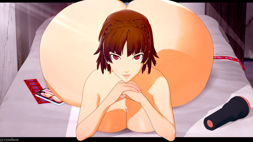 1girl ass atlus big_breasts bottom_heavy breasts cyshen female_only gigantic_ass huge_ass human looking_at_viewer makoto_niijima megami_tensei nude persona persona_5 solo_female wide_hips