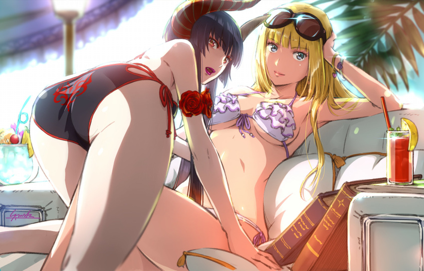 1girl 2_girls alluring ass beach big_ass bikini black_hair blonde_hair eliza_(tekken) emilie_de_rochefort female_only imminent_sex namco outside tekken tekken_7 tekken_8 yuri