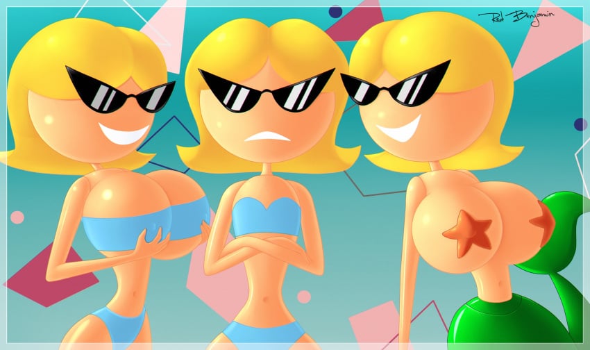 1girl 3_girls 4_fingers arms_crossed big_breasts blonde_hair breast_envy crossed_arms crossing_arms disney groping groping_breasts groping_own_breasts hands_on_breasts hands_on_own_breasts knick_knack mermaid pixar redbenjamin small_breasts small_breasts starfish_bra sunglasses sunny_atlantis sunny_miami tagme