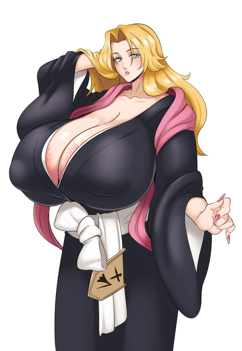 1girl 1girls artist_name big_breasts big_breasts bleach blonde_hair blue_eyes breasts breasts_bigger_than_head cleavage female_only gigantic_breasts huge_breasts long_hair matsumoto_rangiku pierrot_(company) pink_nails shinigami_uniform shueisha sundown sunnysundown tv_tokyo twitter_link