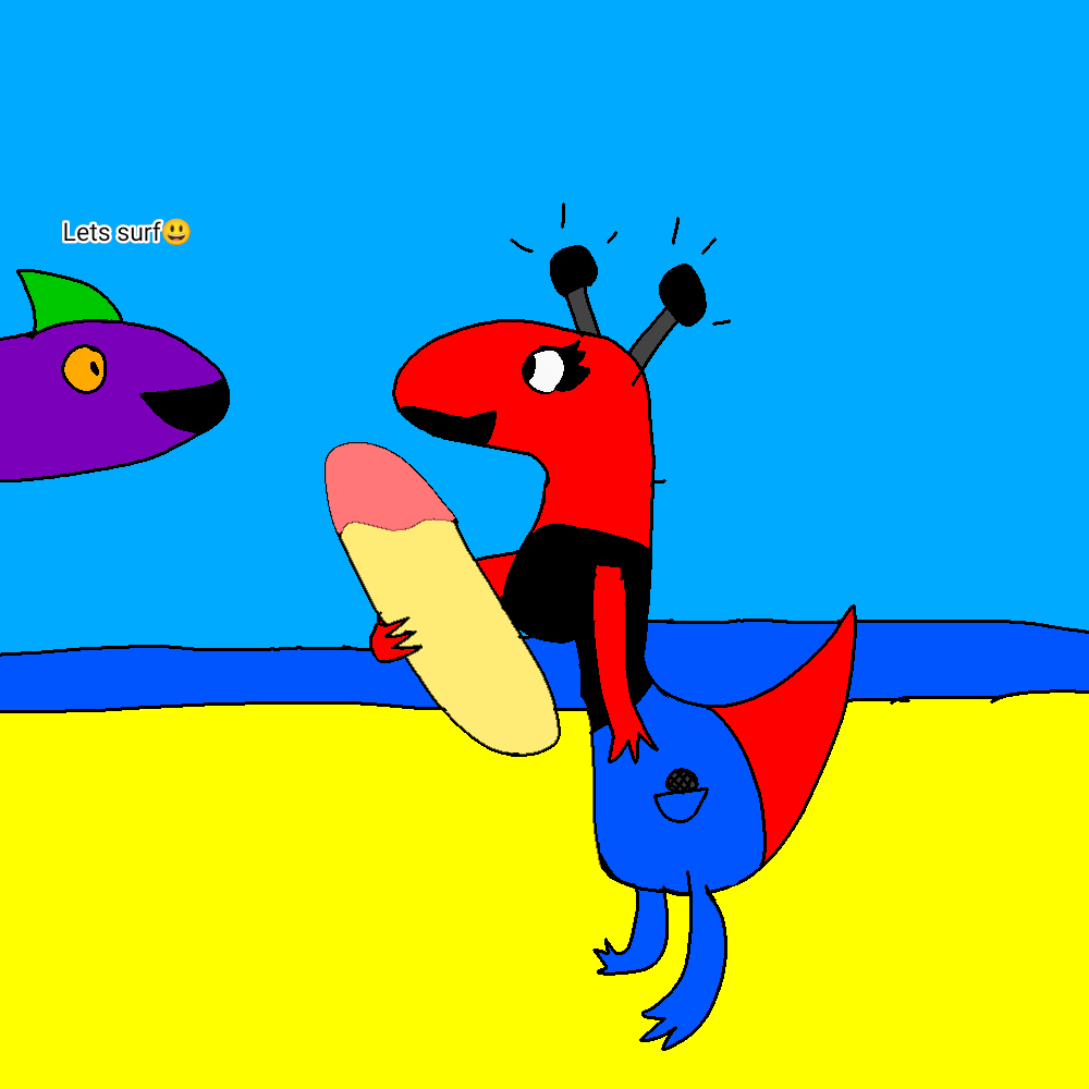 beach breasts dress my_singing_monsters speackosaurus surfboard talking_to_partner