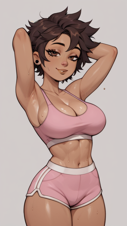 1girls abs ai_generated armpits arms_behind_head awlnsfw bra brown_eyes brown_hair dark_skin disney gym_shorts gym_uniform hands_behind_head luz_noceda pink_gym_shorts pink_sports_bra presenting presenting_armpit presenting_armpits shiny_skin short_hair sideboob simple_background sports_bra sweaty sweaty_armpits sweaty_body sweaty_breasts tanned tanned_female tanned_skin the_owl_house thick_thighs thighs tight_clothing toned toned_female