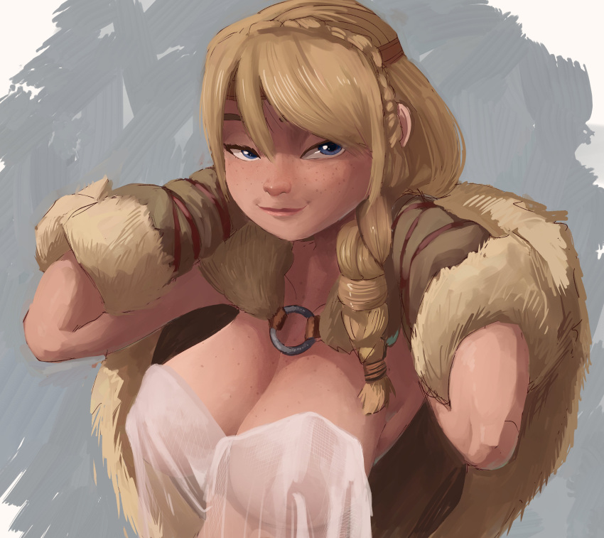 1girl absurd_res areola astrid_hofferson big_breasts blonde_female blonde_hair blue_eyes braid curvaceous curvy curvy_body curvy_female curvy_figure dreamworks female_focus female_only hourglass_figure how_to_train_your_dragon inker_comics inkershike light-skinned_female light_skin long_hair looking_at_viewer nipples nipples_visible_through_clothing see-through_clothing see-through_top viking voluptuous voluptuous_female young younger_female