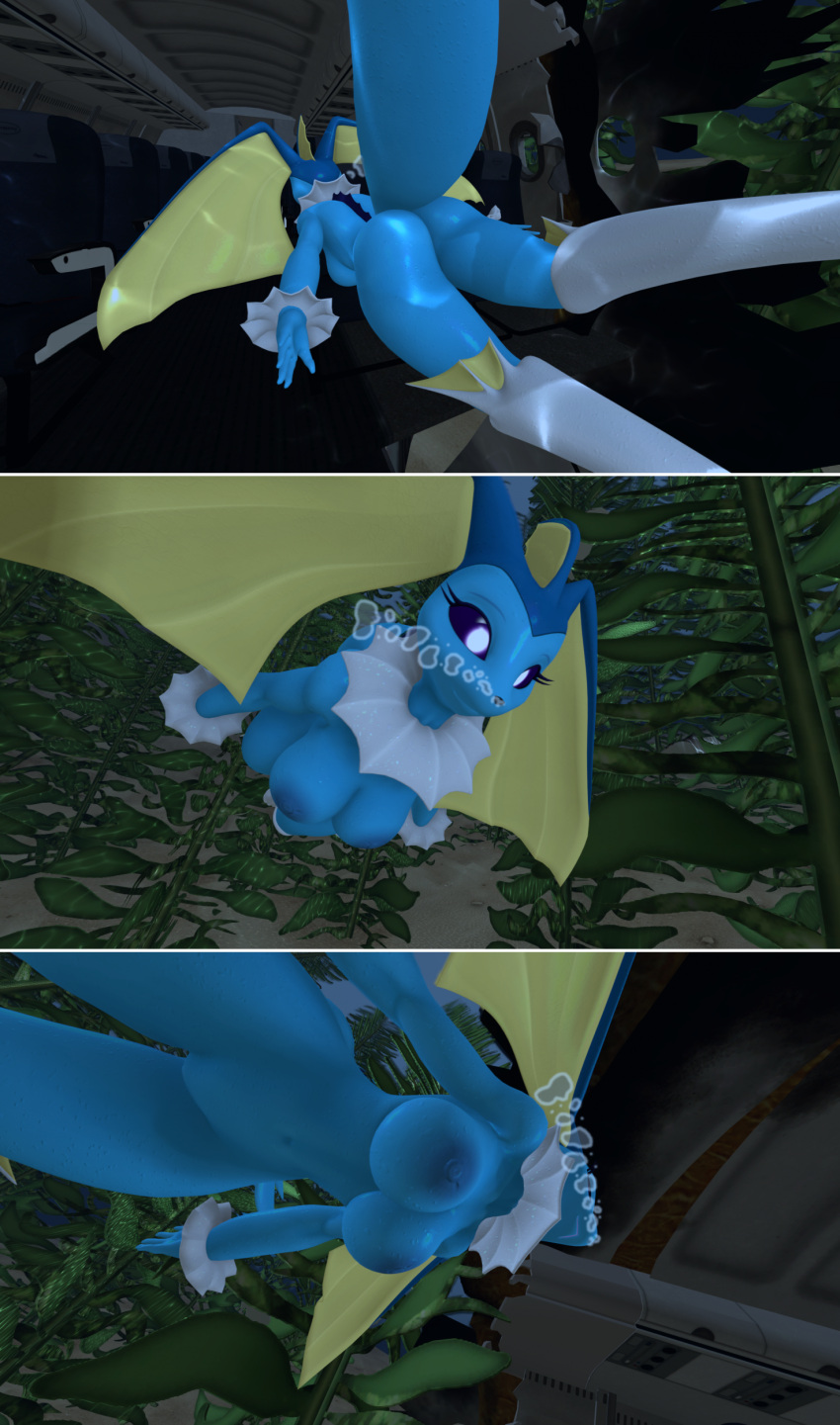 1girl 3d 3d_(artwork) aircraft airplane anthro ass big_breasts breasts bubbles comic drunk_crowley female jet navel nintendo nipples nude ocean plane pokemon pokemon_(species) sea skinny_dipping solo source_filmmaker swimming underwater vaporeon water