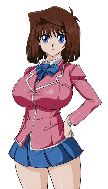 anzu_mazaki big_breasts bimbo breasts brown_hair clothed gigantic_breasts huge_breasts large_breasts mazaki_anzu school_uniform schoolgirl tea_gardner tight_clothing tight_shirt yu-gi-oh! yu-gi-oh!_duel_links yu-gi-oh!_duel_monsters