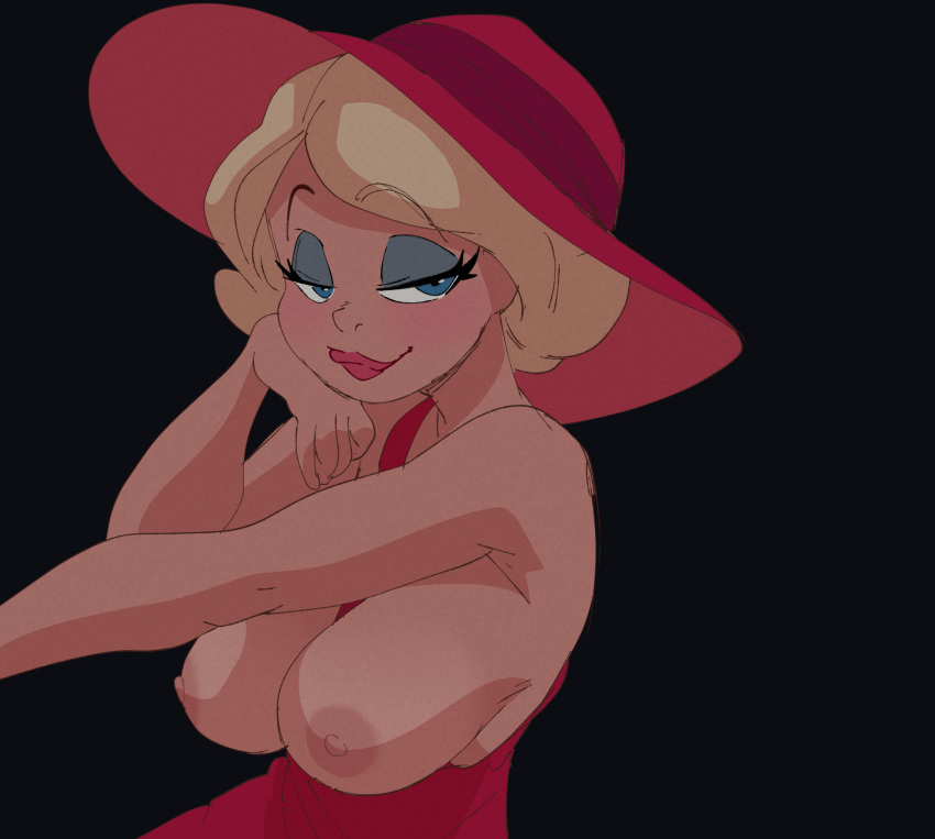 1girl areola bedroom_eyes big_breasts blonde_female blonde_hair blue_eyes breasts charlotte_la_bouff coolerinker disney dress exposed_breasts female_only inker_comics inkershike light-skinned_female light_skin nipples no_bra the_princess_and_the_frog