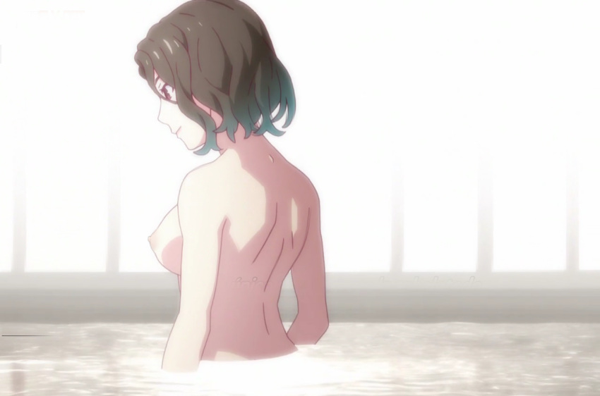 bathing big_breasts black_hair edit gaen_tooe milf monogatari_(series) nekom14 nipples nude_female screencap short_hair zoku_owarimonogatari