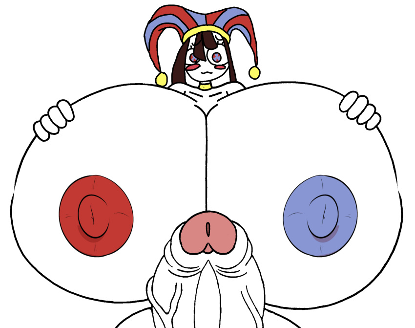 1futa areolae bearfan7634 big_breasts futanari huge_cock hyper_breasts looking_at_viewer nipples penis pomni smiling_at_viewer solo solo_futa the_amazing_digital_circus